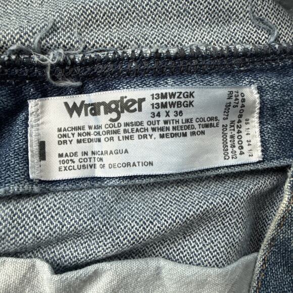 Wrangler 13MWZ Cowboy Cut Jeans Blue Denim Straight Leg 34x36 (Measures 33x35) - Picture 8 of 12